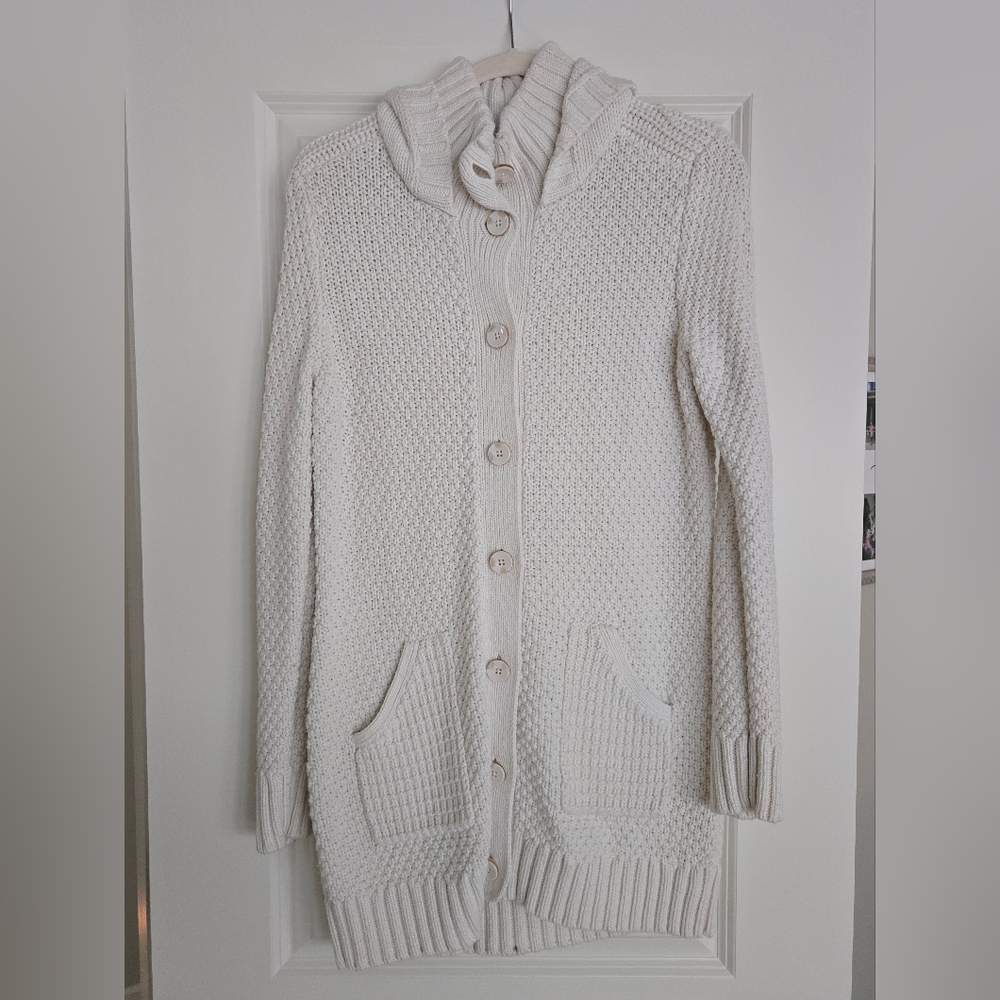 TOMMY HILFIGER Cozy Cream Knit Button-Up Sweater Size MED